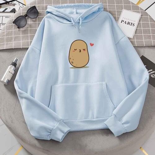 Hoodies Women Graphic Hoodie Women Red Heart Cute Girl Potato Print Streetwear Sweatshirt Casual Pullover Long Sleeve Sportswear