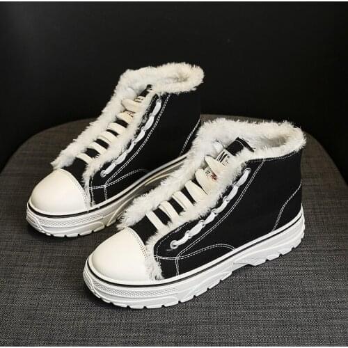 Canvas Shoes High-top Women Winter Plus Suede Cotton Shoes Ankle Boots Keep Warm Harajuku Style Retro Ladies Casual Shoes W31-04
