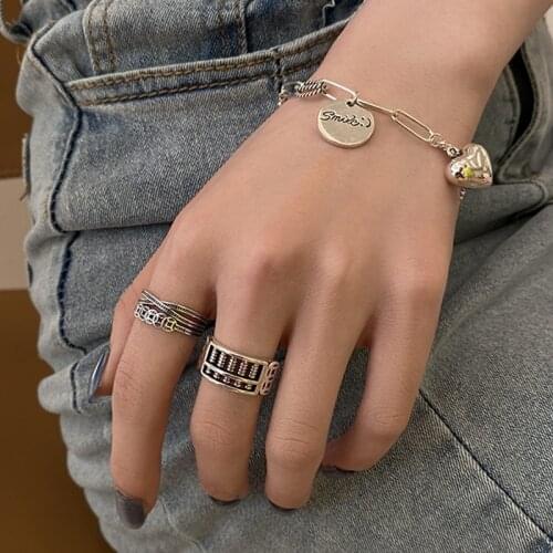 Adju stablestainless steel Retro Ruyi Abacus Five Emperors Coin Ring Female Net Red Trendy Male Personality Ring Female Jewelry