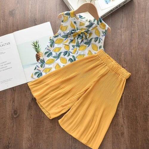 Baby Girls Clothes Set Set Summer 2020 Fashion Sleeveless Chiffon Tops Yellow Floral T-shirt+Shorts Girls Cotton Outfits Kids C