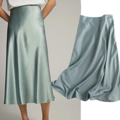 Summer Faldas Mujer Moda 2021 Midi Skirts Womens England Office Lady Satin High Waist Simple Elegant Long Skirt Women