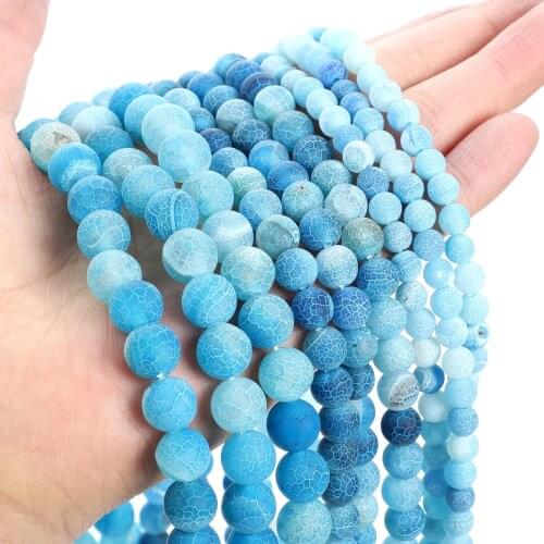Matte Frosted Blue Weathered Stone Loose Round Spacer Bead for Jewelry Making DIY Bracelet Charm Accessories Charm 4/6/8/10/12MM