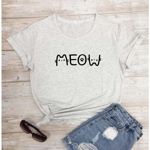 Meow funny cat lover graphic cute women fashion unisex pure cotton party street girl gift t shirt kawaii grunge tee tops R155