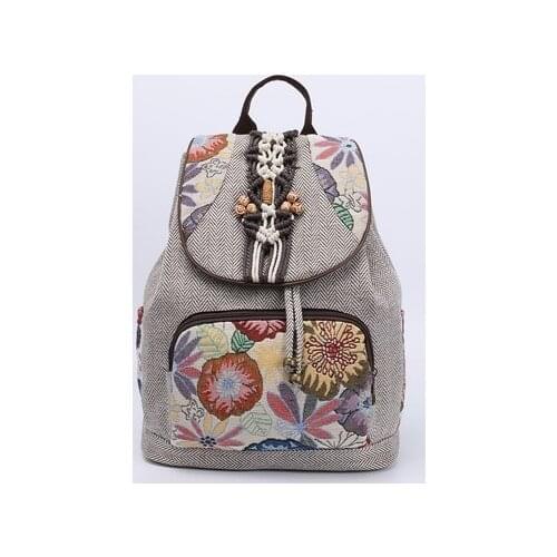 Fashion bohemian string appliques women hasp backpacks!Nice national prints lady shopping backrack Top All-match casual backruck