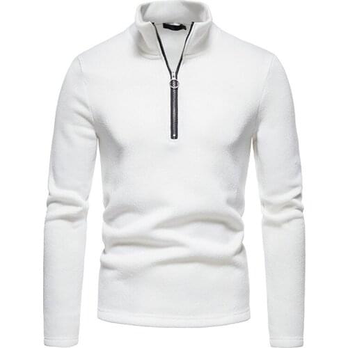Mens White Zipper Turtleneck T-Shirts 2021 Brand Slim Fit Long Sleeve T Shirt Men Autumn Winter Velvet T-shirt Male Tops Tees