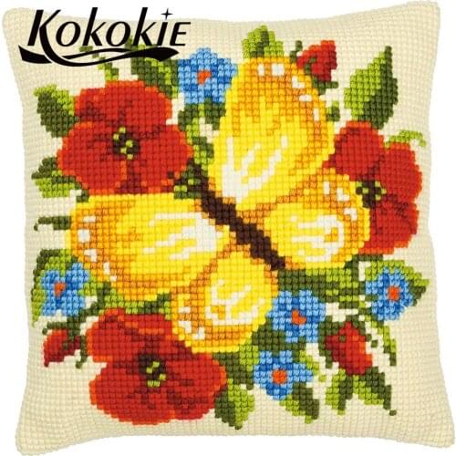 Handicraft embroidery yarn needlework set butterfly cushion mat cotton diy pillowcase Cross stitch set sales throw pillow case