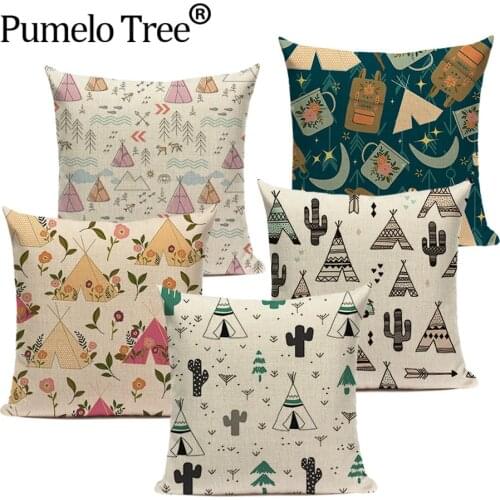 Cartoon House Pillow Cover Morocco Cactus Cover for Pillow Tent Pillowcases for Pillows Colorful Home Linen Sofa Cushions Cases