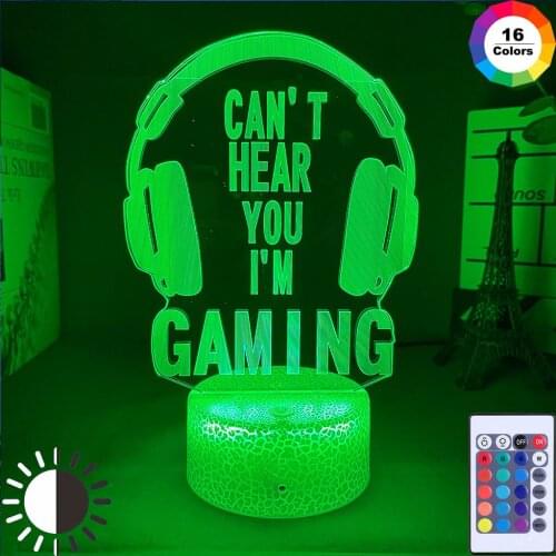 Video Games Can't Hear you I'm Gaming Night Light for Children Headphones Gamer Color Changeable Table Lamp for Home Decoration