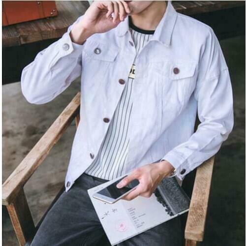 New College Short Coat Men College Causal Denim Turn Student Collar Jacket