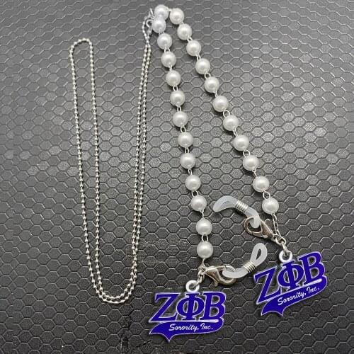 New hot blue Greek society sorority ZETA PHI BETA enamel metal pendant simulation pearl beads glasses chain mask chain necklace