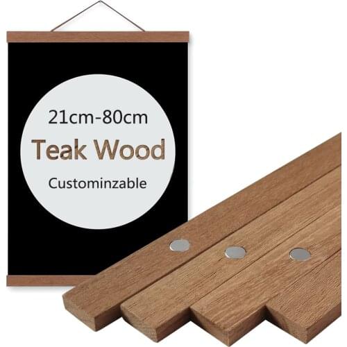 New Magnet Solid Teak Wood Hanging Scrolls Wall Art Photo Frame Family Canvas Painting Posters Hanger Frame Living Room Decor