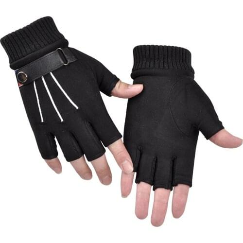 Elk Leather Fingerless Thermal Gloves Men Women Fabrics Comfort Anti-Slip Outdoor Knitted Cuffs Fishing Riding Cycling Gloves