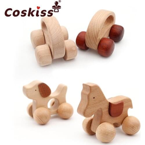 Organic Baby Teething Product Beech Wooden Rattle Car Teether DIY Wood Teether Pendent Eco-Friendly Safe Baby Teething Chew Toys