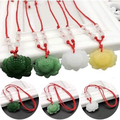 Necklace Natural Green Jade Lotus Pendant Fashion Lucky Vintage Friends Charms Beads For Jewelry Making