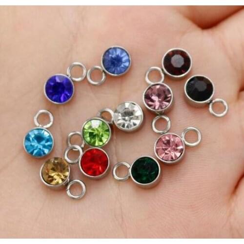 New 12pcs/lot 6mm Crystal Birthstone Charms Rhinestone + Stainless Steel Charms Jewelry Making Diy Accessories