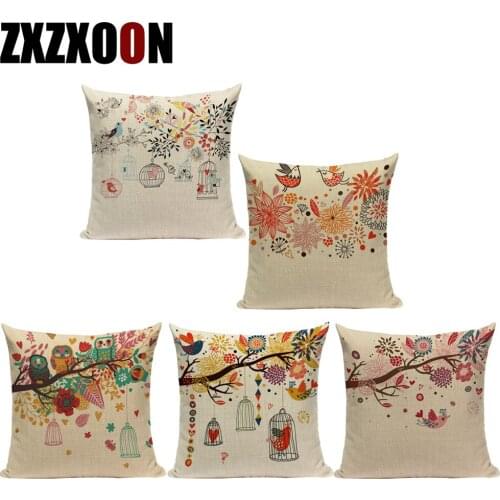 Polyester Animals Owl Birds Decorative Pillows Case Sofa Home Cushion Cover for Living Room Decoration Pillowcase