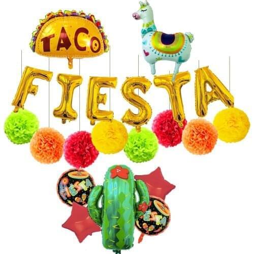 Fiesta Mexican Taco Wedding Birthday Party Decorations Supplies Llama Cactus Helium Foil Balloons Globos