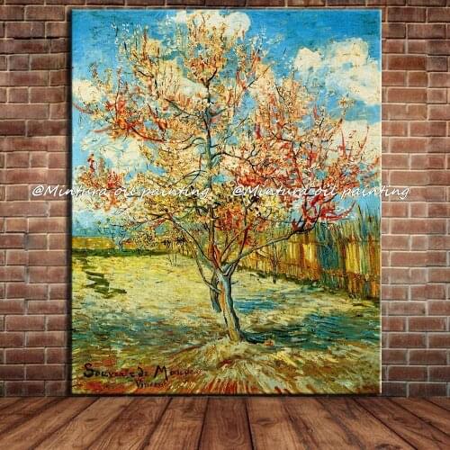 Pink Peach Tree In Blossom Reminiscence Of Mauve Hand Painted Vincent Van Gogh Famous Oil Painting On Canvas Wall Art Home Decor