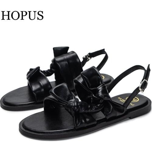 Women Sandals Summer 2020 Fashion Solid Buckle Sandals Comfortable Women Shoes Beach Casual Bow Ladies Plus Size Sandals