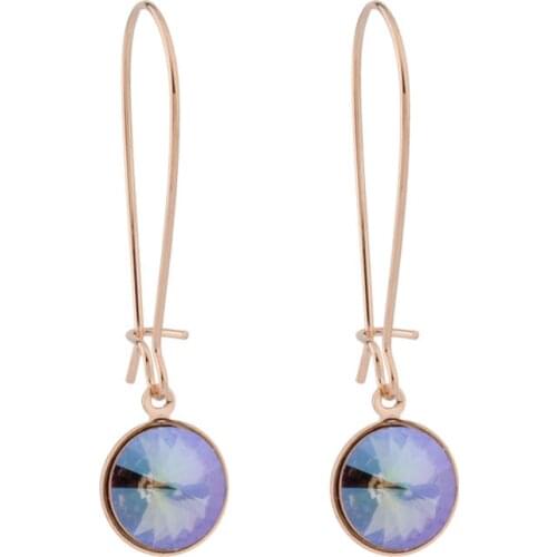 New 10mm Round Gradient Crystal Dangle Earrings 585 Rose Gold Luxury Earrings Women Wedding Party Fashion Korean style Jewelry