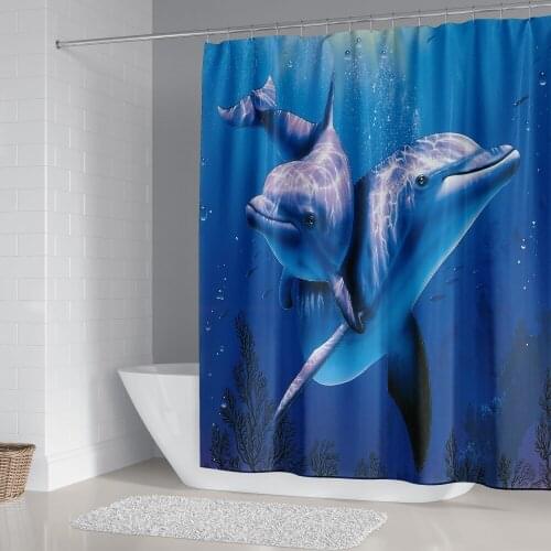 Dolphin Blue Sea Shower Curtains Waterproof Home Bathroom Decor Hanging Curtains with Hooks Polyester Cloth Animal Pattern Cover