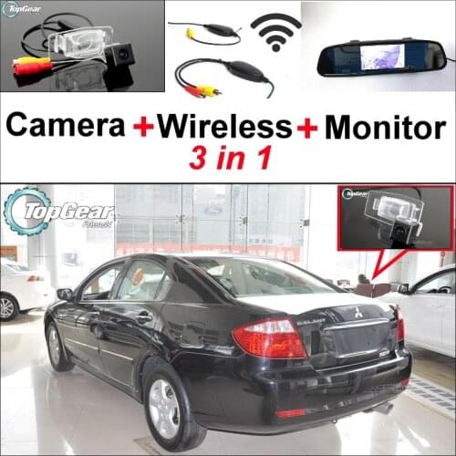 3 in1 Special Rear View Camera + Wireless Receiver + Mirror Monitor Easy Backup Parking System For Mitsubishi Galant Grunder 380