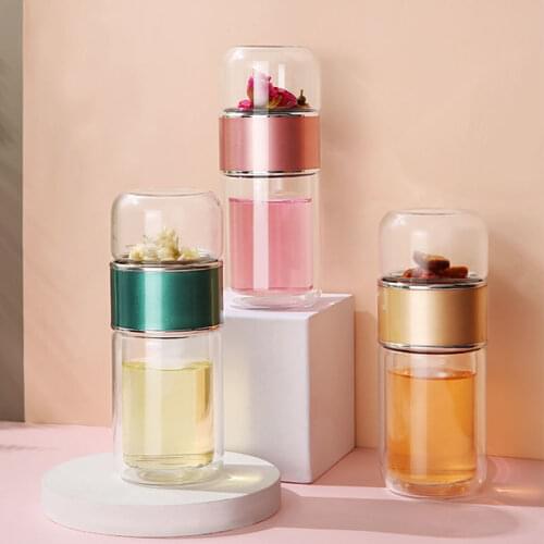 Ins Style Double Wall Glass Water Bottles Infuser Filter Easy To Carry Tea Separation Tumbler Cup Drinkware Travel Mug