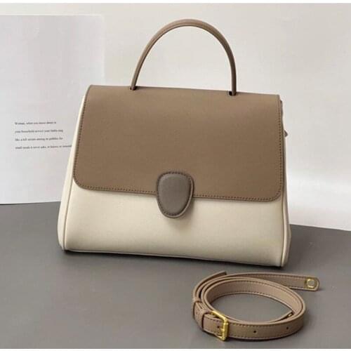 Women New Fashion Elegant Concise Soft Stitching Color Large Capacity Messenger Bag Shoulder Bag Top-handle Bag Office Daily