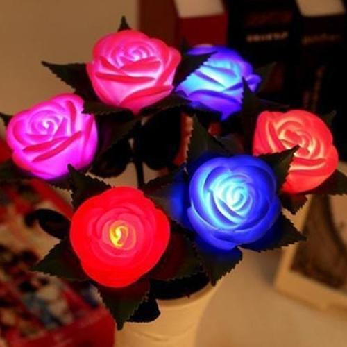LED Light Romantic Rose Pattern Plastic LED Light Room Garden Yard Faux Flower Lamp Decoration With AG13 Button Batteries