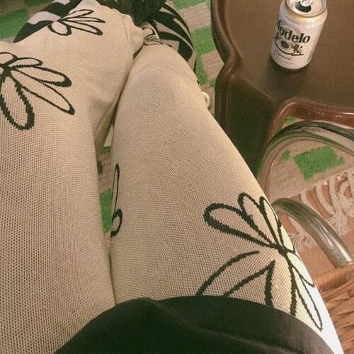 Knitted Y2k Wide Leg Pants Women Casual High Waist Sweatpants Floral Print 2021 Summer E Girl 90s Aesthetic Long Loose Trousers