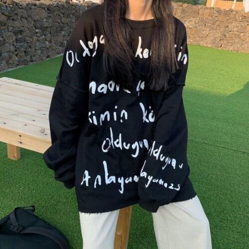 Spring Letter Print Hoodie Girl Oversized Tops Autumn Fashion Cotton Women Casual High Street Harajuku Hip Hop Gothic Sweatshirt