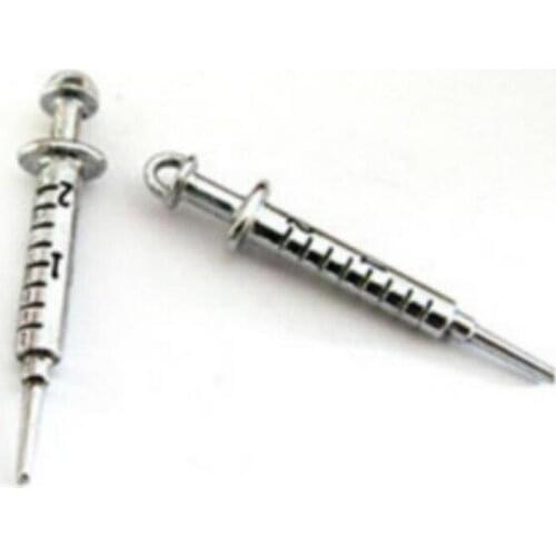 Hot Selling 20pcs/lot Vintage Syringe Dangle Charms Jewelry Silver Round Floating Diy Charms Jewelry