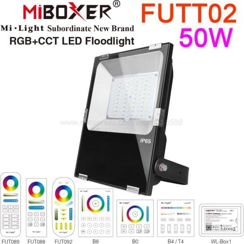 MiBoxer 50W RGB+CCT Floodlight Waterproof AC 110V 220V FUTT02 2.4G RF Wireless Remote WiFi APP Alexa Google Voice Control