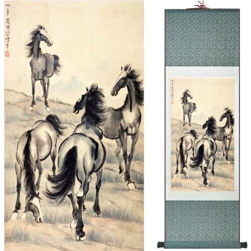 Top quality Chinese Horse silk painting Horse art painting Silk scroll art painting eight horse painting20190905054