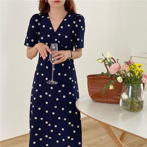 2021 Korean New Summer Dress Chiffon V-neck French Floral Long Dress for Women Casual Women Office Lady Dresses Vestido 14221