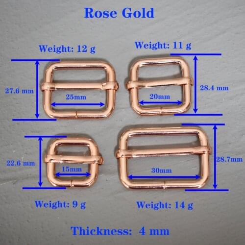 1 Pcs 15/20/25/30mm Rose Gold Metal Slider Adjustment Buckle Slides Tri-glides Roller Pin Handbag Strap Slider Adjuster Belt