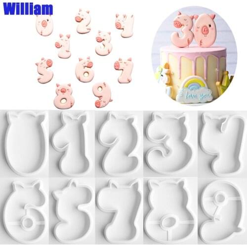 10Pcs/set 0-9 Number piglet Fondant Cookie Cutters Cake Plastic Embossed Candy Biscuits Molds Cookie Decoration Baking Tools