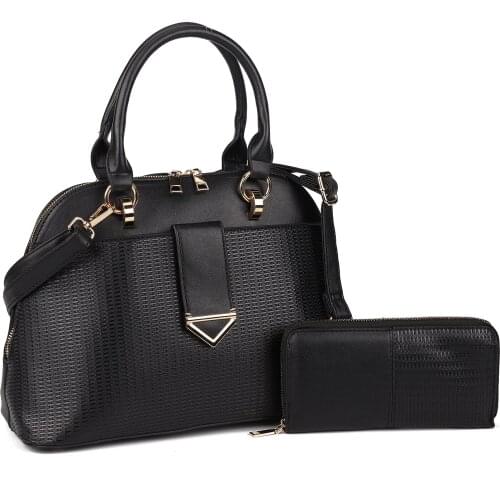 2021 New Arrival Fashion Grass Weave Pattern 2 Pieces PU Leather Ladies Handbag Women Shoulder Top-Handle Messenger Bag Wallet