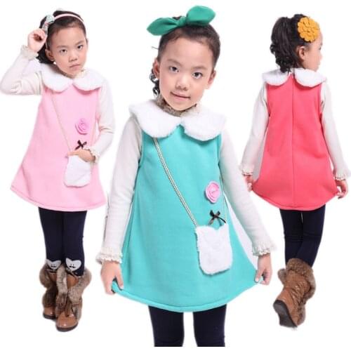 2021 Warm Girl Vest Dress Winter Robe Enfant Thick Toddler Kids Dresses Princess Party Robe Fille Enfant Sleeveless Girl Dress