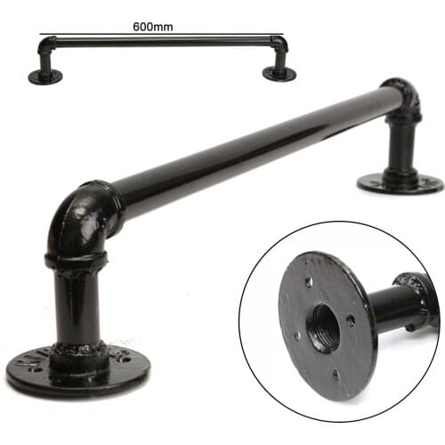 23'' Retro Towel Rail Rack Shower Bathroom Industrial Iron Pipe Black Iron Towel Rail Holder Hanging Shelves With 8pcs Screws