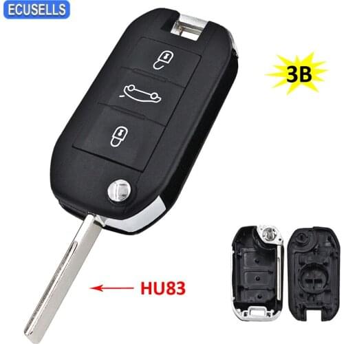 3 Button Folding Flip Remote Car Key Shell Case For Peugeot 308 508 with HU83 Uncut Blade