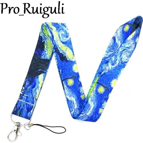 30pcs Van gogh Starry Sky Lanyard for Keys Phone Cool Neck Strap Lanyard for Camera Whistle ID Badge Cute webbings ribbons Gifts