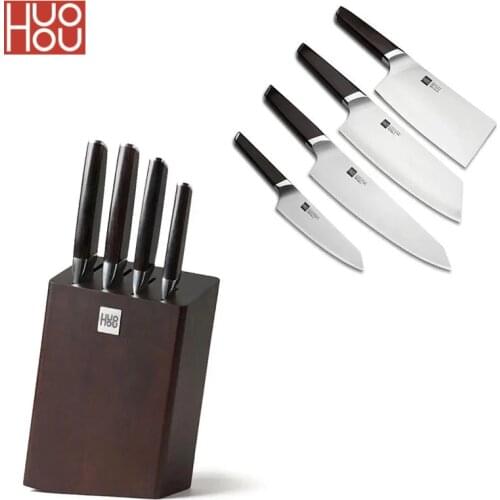 5pcs Huohou Kitchen Knife Composite Stainless Steel Cutter Set with Holder Fruit Meat Bread Knife Kitchenware Tool