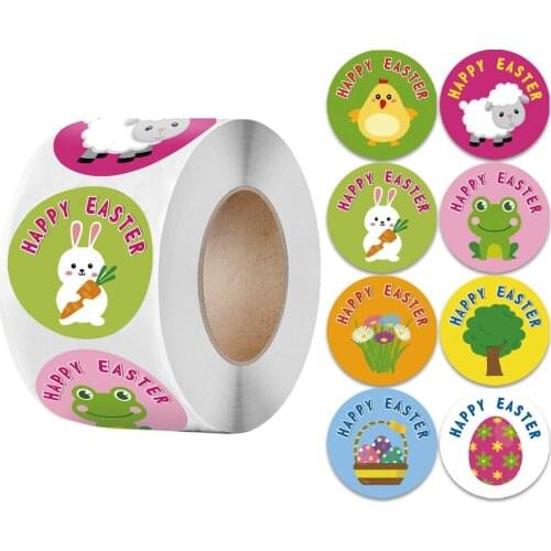 500pcs 8 designs with cute cartoon animal rabbit Happy Easter stickers seal label holiday party decoration gift box packaging