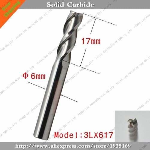 6mm*17mm,10pcs,Free shipping 3 Flutes End Mill,CNC milling Cutter,Solid carbide woodworking router bit,PVC,MDF,Acrylic,wood