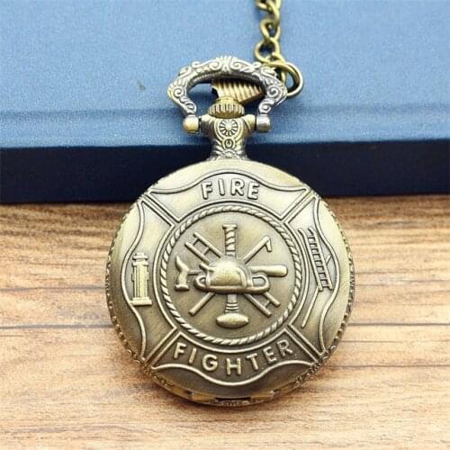 Promotion Unique Bronze Fire Fighter Control Quartz women and men Pocket Watch Necklace Pendant relogio de bo