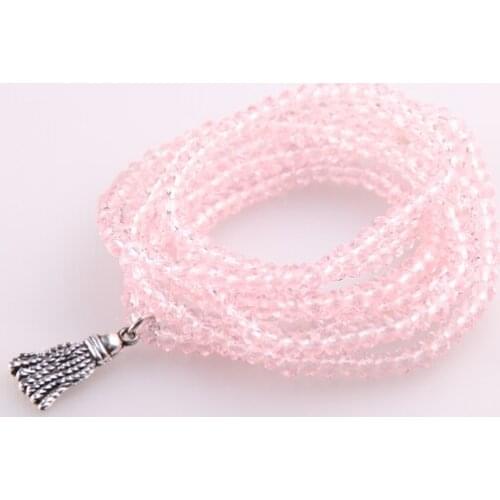 Free shipping 5 Strands Crystal with Alloy Tassel Beads Stretched Bracelets Pink Pacet Bead Yoga Bracelet & Necklace