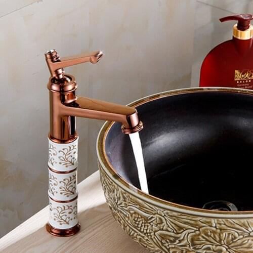 Free shipping Luxury top body rose gold basin sink mixer tap with single handle solid brass golden faucet of hot cold basin tap