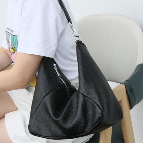 Lady Tote Large Shoulder Bags For Women 2021 Autumn New Soft Genuine Cow Leather Handbag Casual Solid Female Messenger Bag Hobos