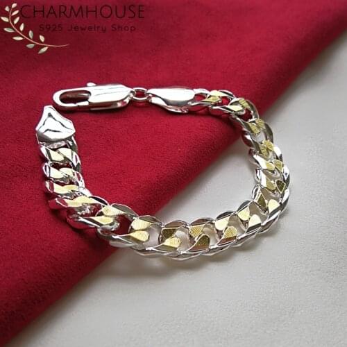 Charmhouse 925 Sterling Silver Bracelets For Women Men 10mm Link Chain Bracelet & Bangles Wristband Pulseira Fashion Jewelry